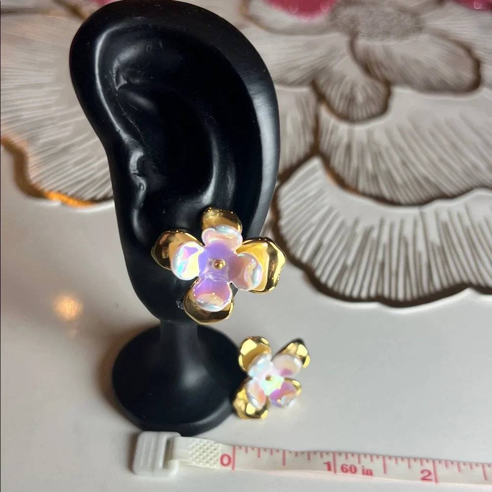 Elegant Gold and Iridescent Flower Earrings